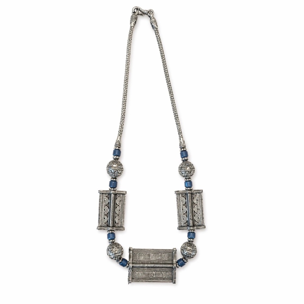 Silver and Blue Geometric Necklace